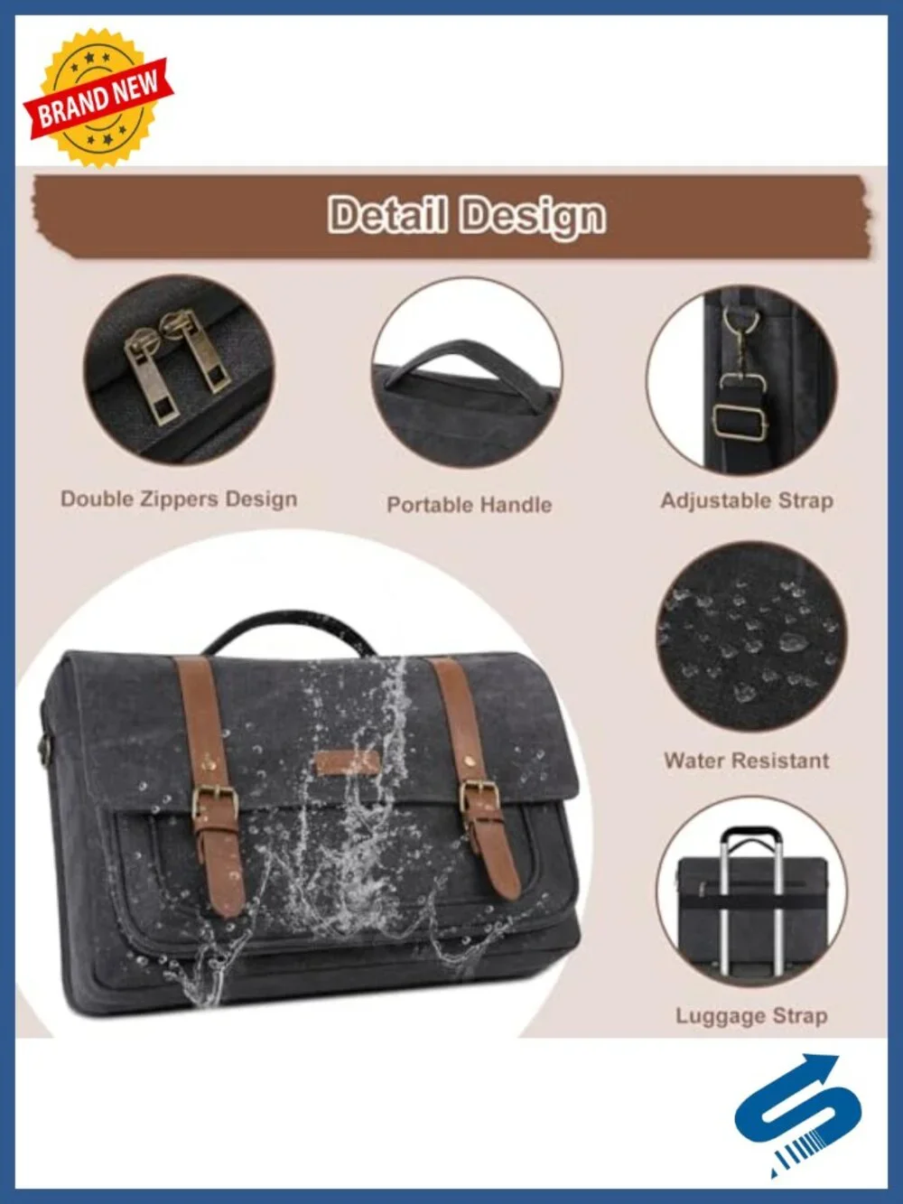 Canvas Messenger Laptop Bag for Men 15.6 inch Computer Case